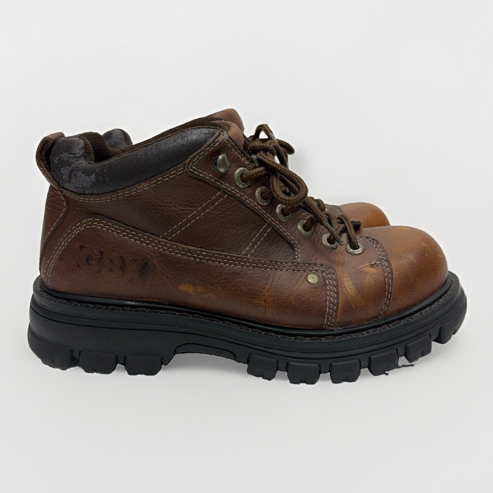 GBX 90s Y2K Streetwear Mens 10 M Chunky‎ Leather Platform Boots Shoes Brown